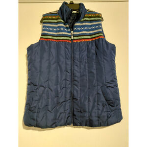 Susan Graver Women's Medium Vest Navy w/ Design Color Zip-Up, Casual